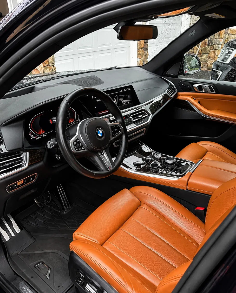 Detailed BMW orange leather interior