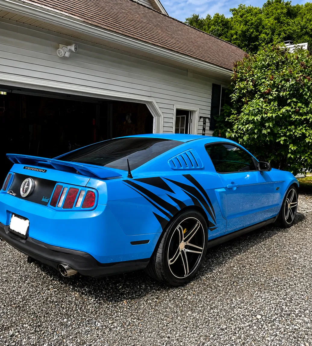 Detailed blue Ford Mustang exterior