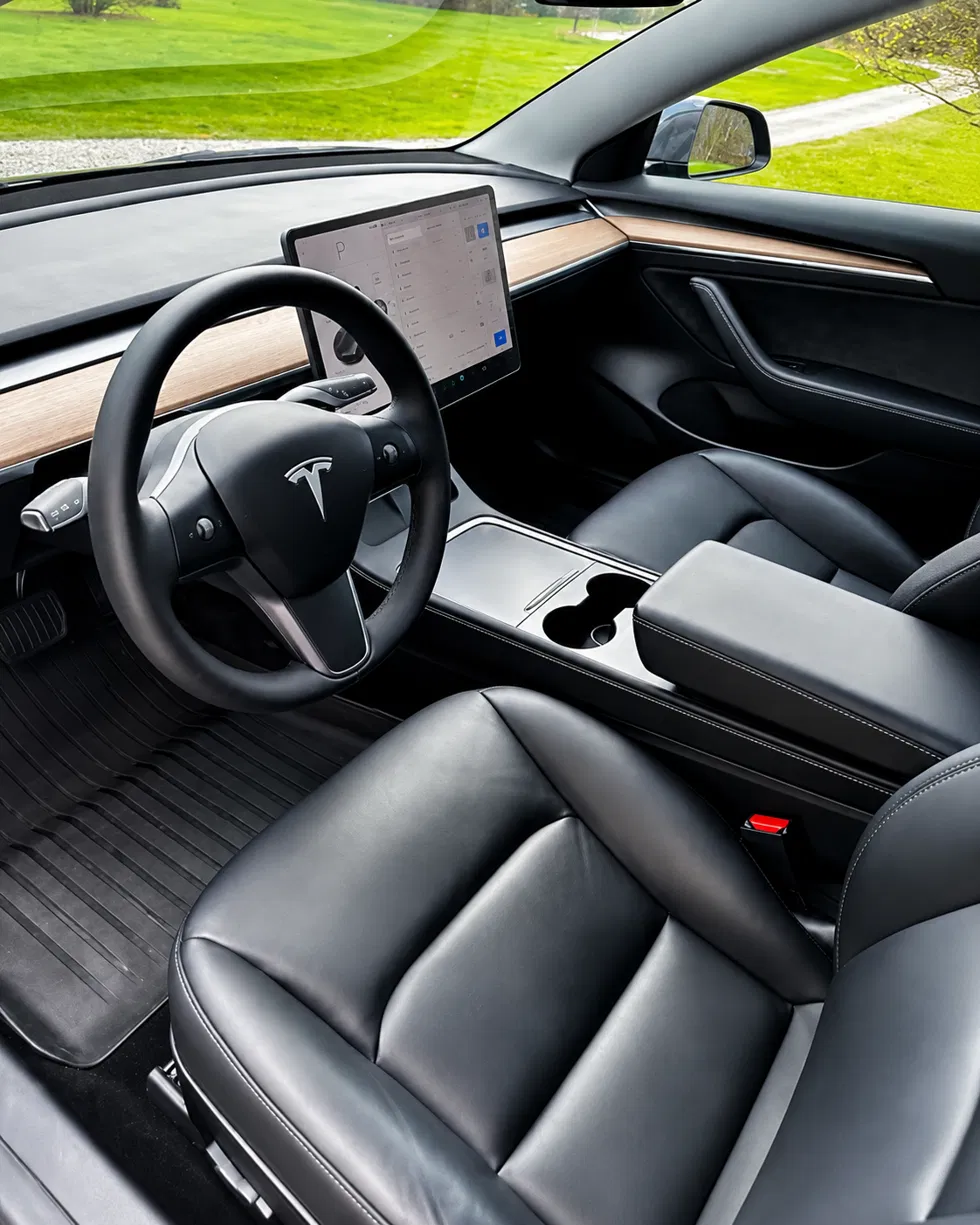 Detailed Tesla black leather interior